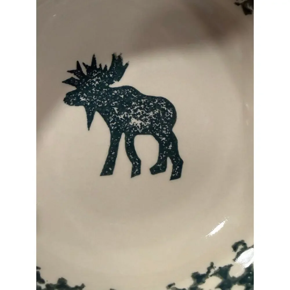 VINTAGE Tienshan Moose Country Cereal Soup Bowls Set 4 Folk Craft Spongeware 6.5